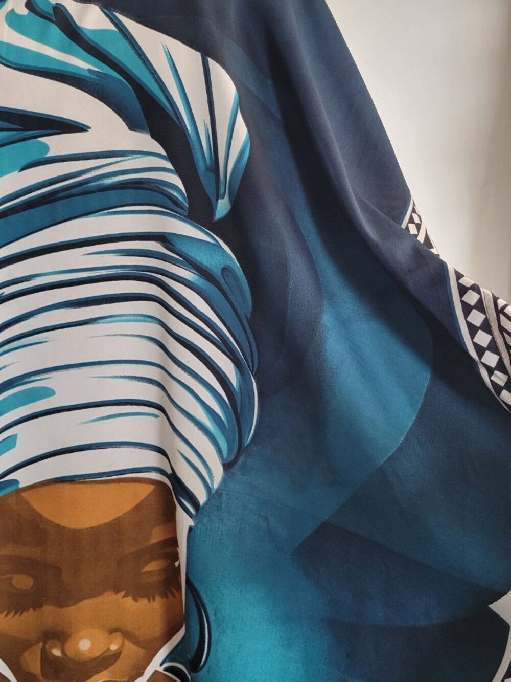 African Print Blue & White Abstract Faith Graphic Kaftan Dress - Picture 10 of 15